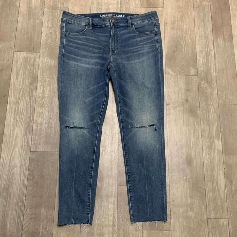 American Eagle Jegging Ankle High Rise Stretch Distressed Frayed Hem Jeans
